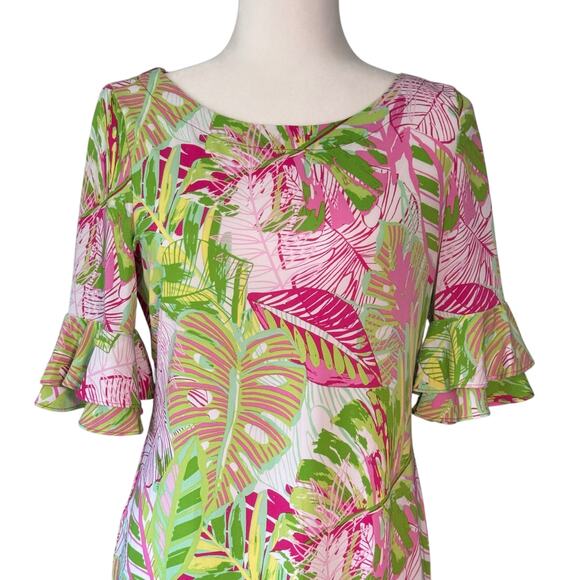 Pappagallo Erika Flutter Sleeve Tropical Mini Dress Size‎ SMALL Pink Green - Picture 4 of 10